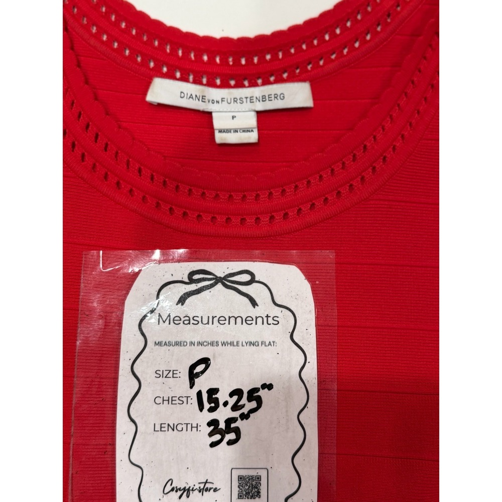Diane von Furstenberg Perry Red Pointelle Knit Fit and Flare Dress Size P - Picture 8 of 8